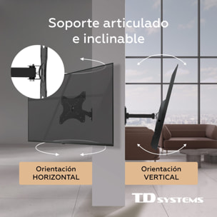 Soporte de TV pared articulado e inclinable de perfil bajo para pantallas de 14 a 40 pulgadas. VESA máximo de 200 x 200 mm - TD Systems P20X25A122