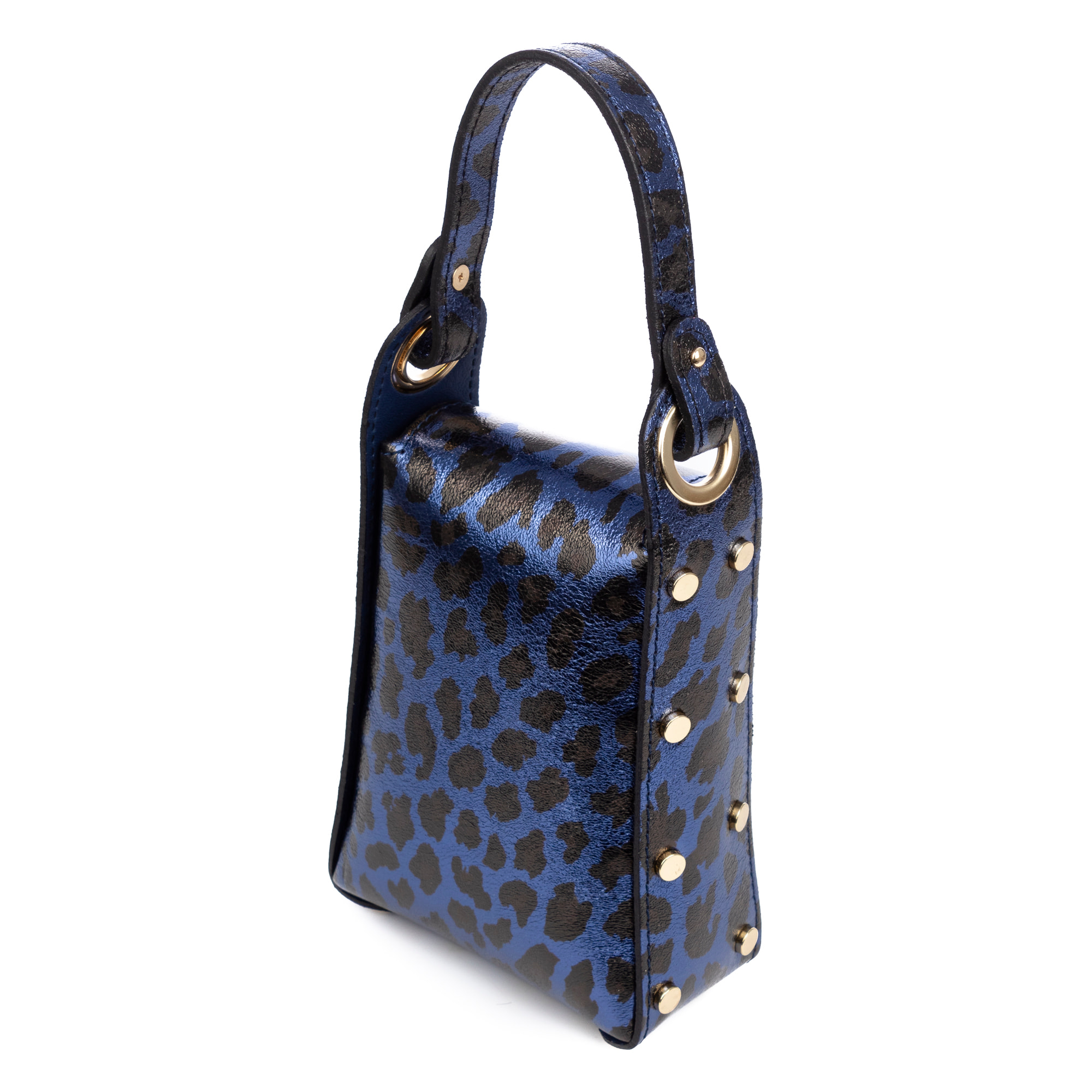 Alviano borsa a mano donna. Pelle scamosciata autentica con stampa animale leopardata lucida.