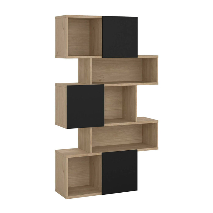 Libreria Acetosella, Scaffale da ufficio, Mobile portalibri, Biblioteca, 96x32 h166 cm, Rovere e Nero