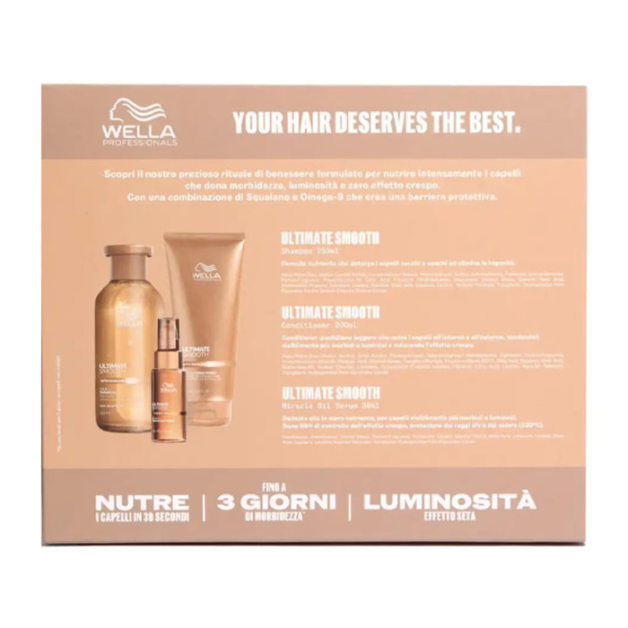 WELLA PROFESSIONALS Set Cofanetto Ultimate Smooth Shampoo 250ml + Conditioner 200ml + Miracle Oil 30ml