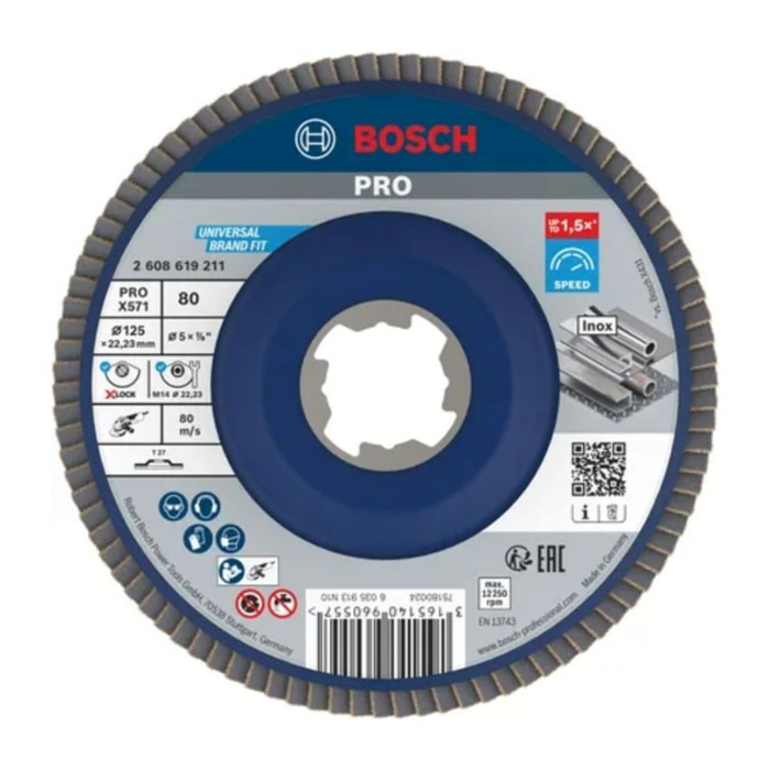 Disque X-Lock lamelle plat Best Metal BOSCH Ø125 Grain 80 - 2608619211
