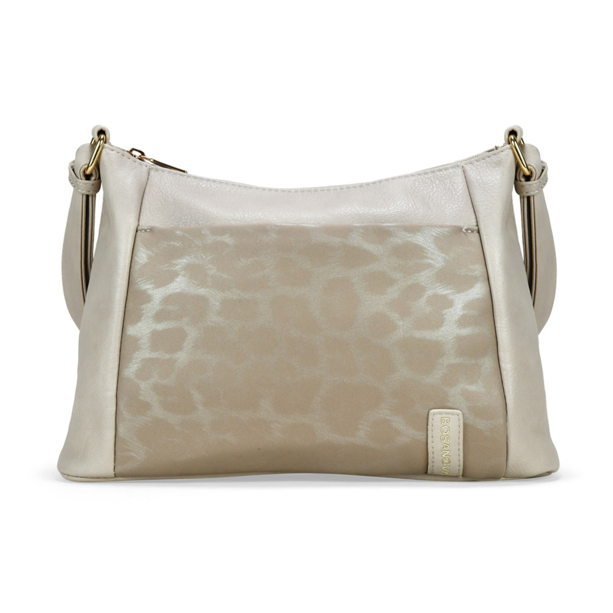 Bolso bandolera taupe con bolsillo grabado de leopardo