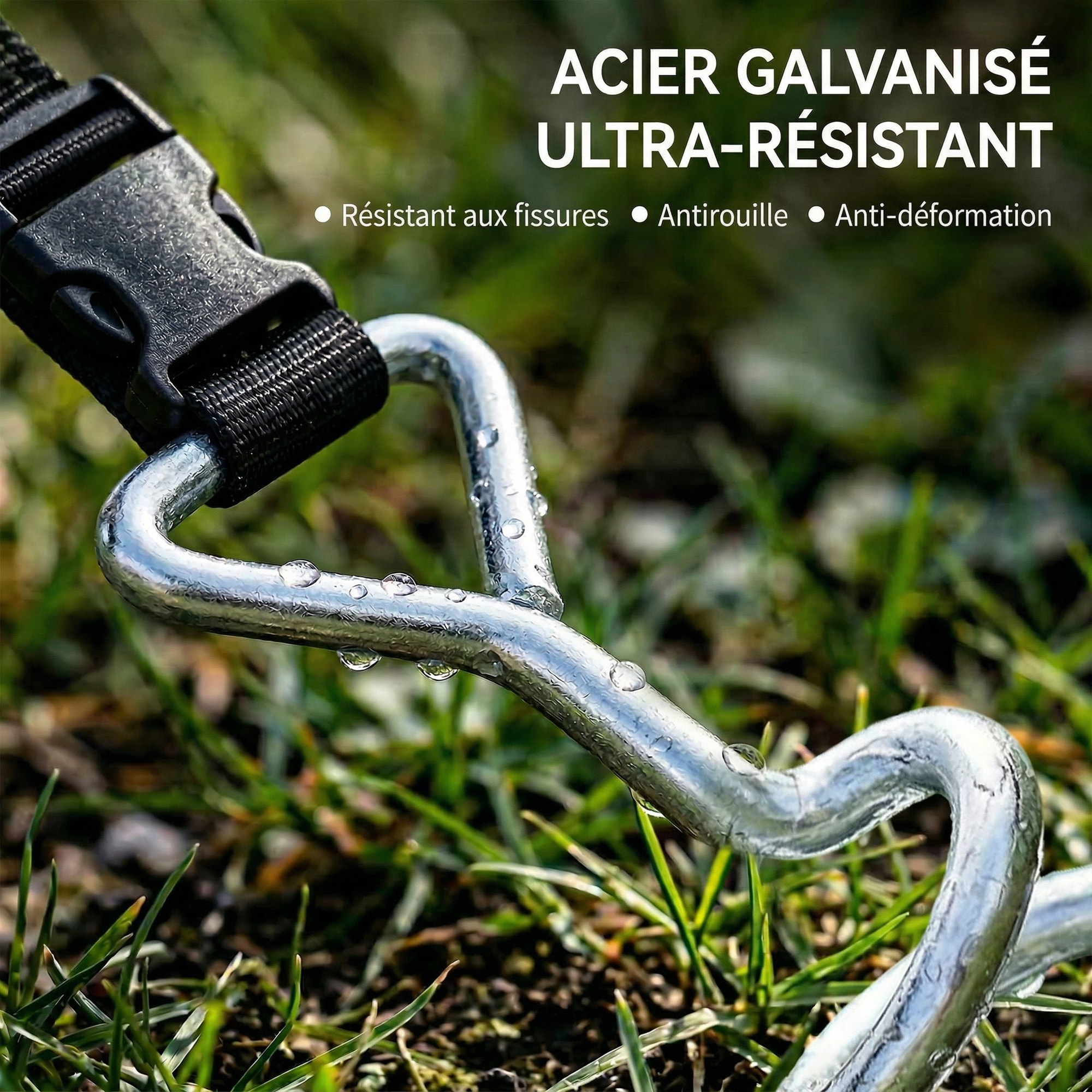 Kit complet d'ancrage trampoline 4 piquets spirales 4 sangles réglables