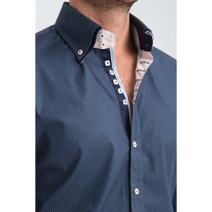 Camicia Uomo 2 Bottoni Button Down 7bottoni Doppio Coll Jacquard Fantasia Blu/Celeste