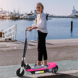 Patinete Eléctrico Plegable para Niños y Adolescentes de +7 Años Velocidad de 10 km/h Scooter Eléctrico con Manillar Ajustable en Altura y Frenos Carga Máx. 50 kg 78x37x87-95 cm Rosa