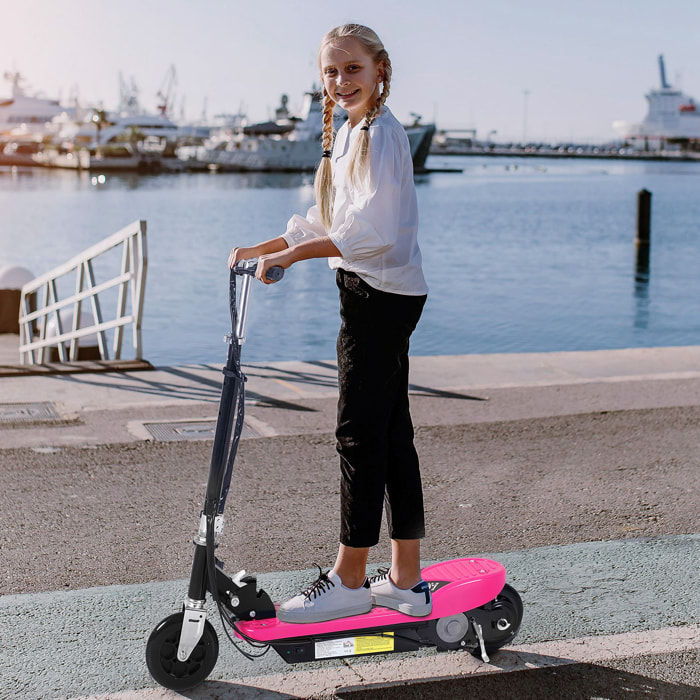 Patinete Eléctrico Plegable para Niños y Adolescentes de +7 Años Velocidad de 10 km/h Scooter Eléctrico con Manillar Ajustable en Altura y Frenos Carga Máx. 50 kg 78x37x87-95 cm Rosa