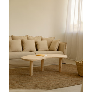 Table basse en bois massif aux formes organiques en teinte naturelle en différentes tailles