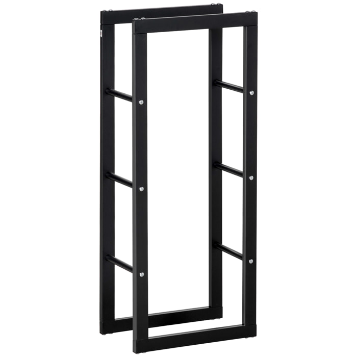 Soporte para Leña Estante de Leña Metálico Leñero de Exterior de Metal para Interior y Exterior Carga 100 kg 40x25x100 cm Negro