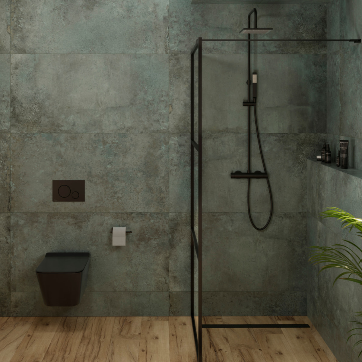 B-Way Colonne de douche + Mitigeur thermostatique + Douchette + Flexible + Douche de tête, Noir mat (SATBWSST)