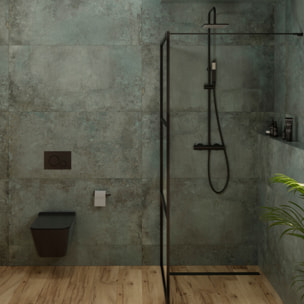 B-Way Colonne de douche + Mitigeur thermostatique + Douchette + Flexible + Douche de tête, Noir mat (SATBWSST)