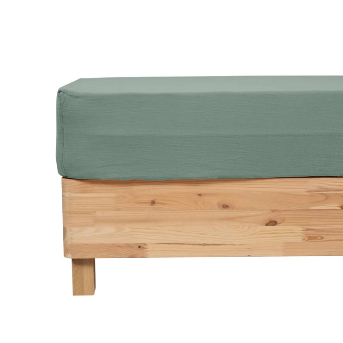 Drap housse "Flora" gaze de coton vert céladon 160x200cm