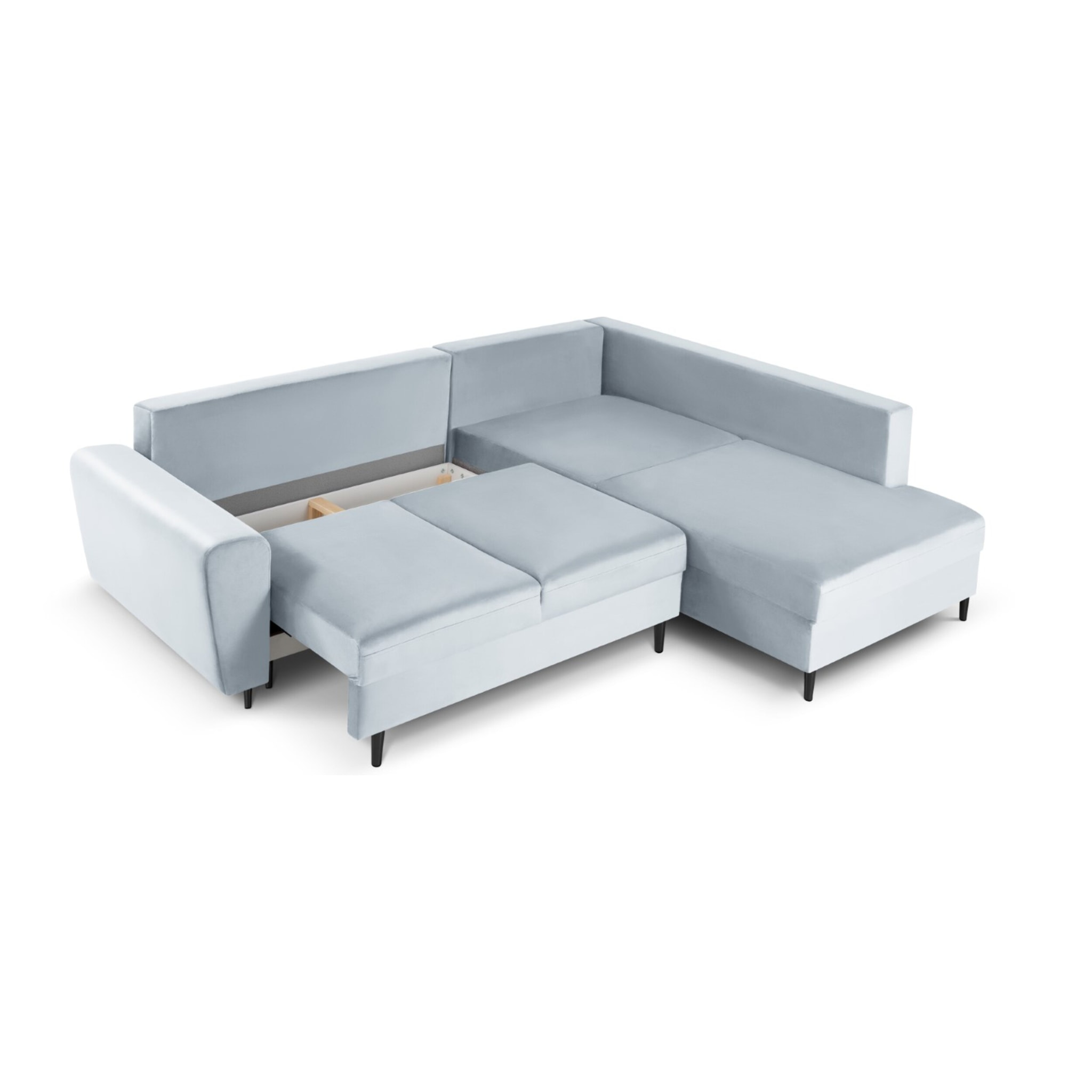Canapé d'angle droit convertible avec coffre de rangement "Kyoto" 5 places en velours bleu clair