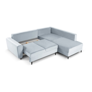 Canapé d'angle droit convertible avec coffre de rangement "Kyoto" 5 places en velours bleu clair