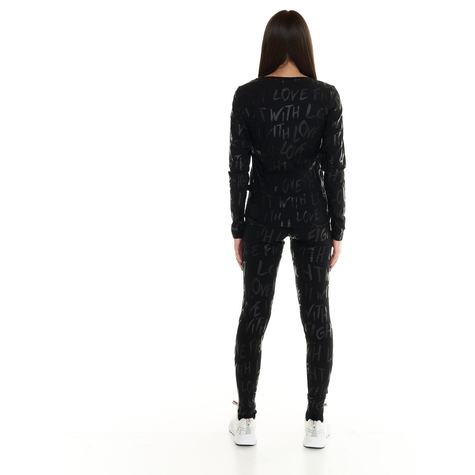 Camiseta Leone para mujer de manga larga con estampado integral en negro.