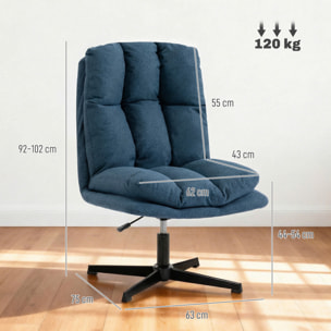 Butaca de Salón, Sillón Giratorio 360°, Sillón Relax con Altura Ajustable, Asiento Ancho, Tapizado en Lino, Base de Metal para Sala de Estar, Dormitorio, Azul Oscuro
