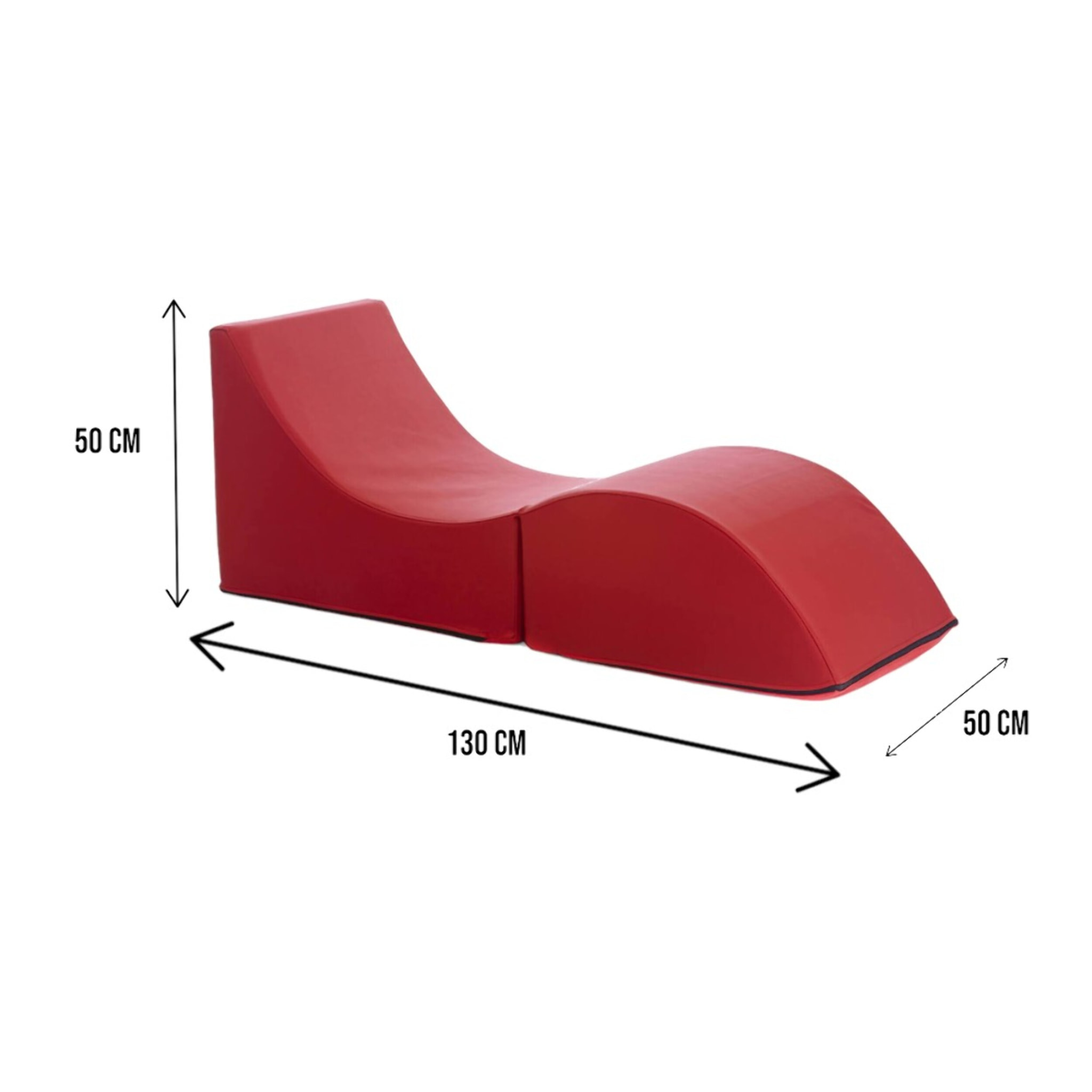 Letto pieghevole Andreina, Pouf trasformabile in letto singolo, 100% Made in Italy, Pouf trasformabile in una chaise longue in ecopelle, Cm 130x50h50, Rosso