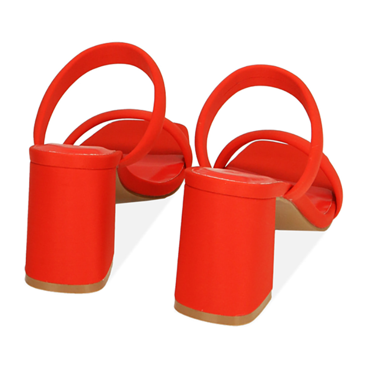 Mules corallo in tessuto, tacco 7,5 cm