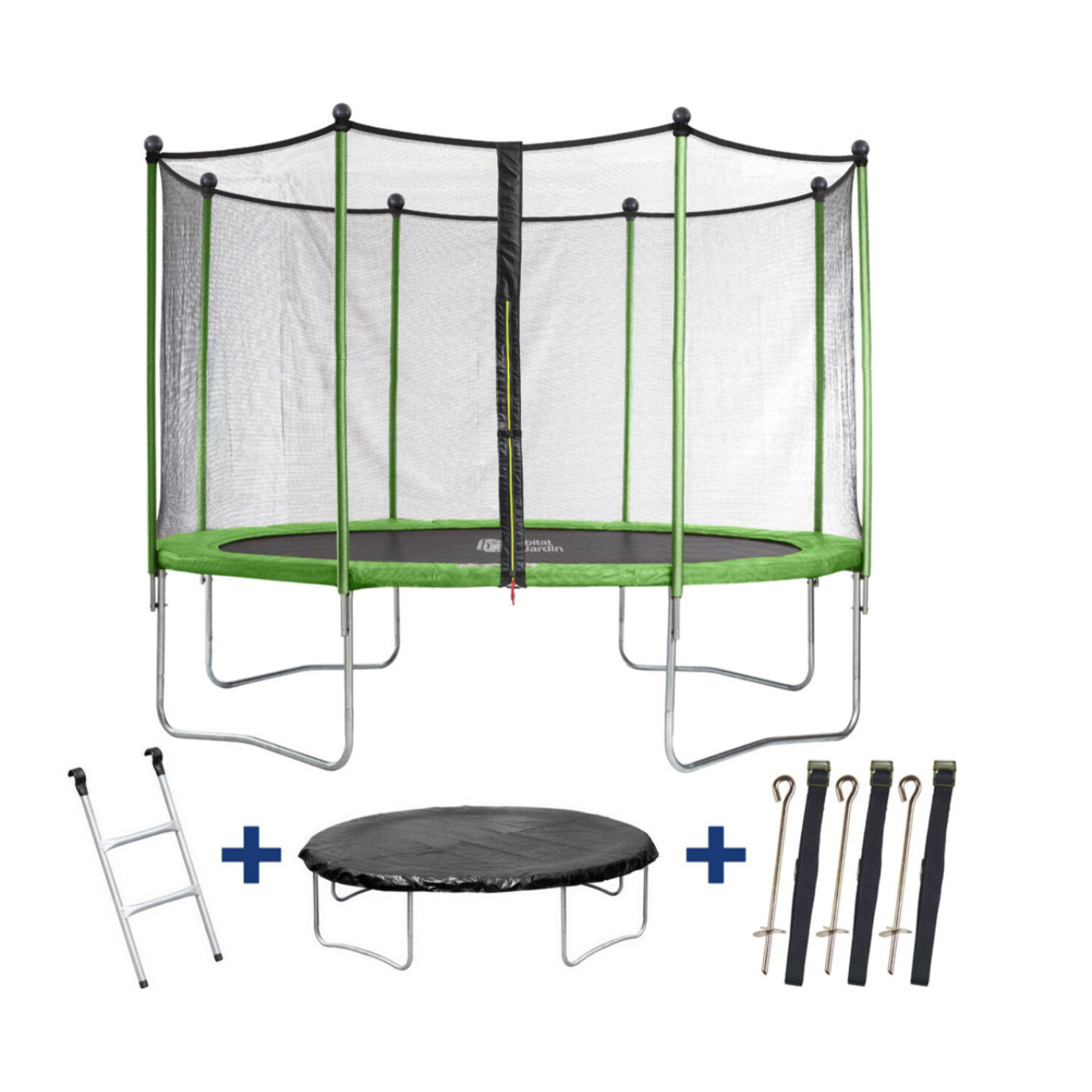 Trampoline "Yoopi" - Ø 3.65 m - Avec filet + échelle + couverture + kit d'ancrage