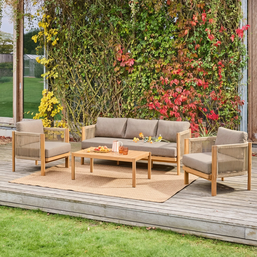 Salon de jardin acacia et cordes 5 places ELOMI