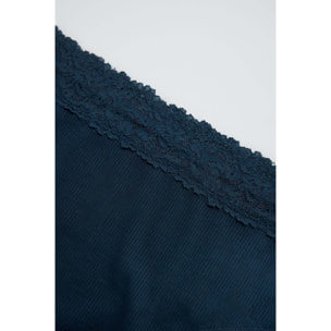 Slip midi a coste con pizzo blu navy