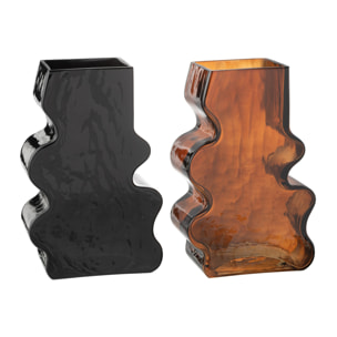 J-Line vase Irrégulier - verre - camel/marron foncé - large - 2 pièces - 25 cm de hauteur