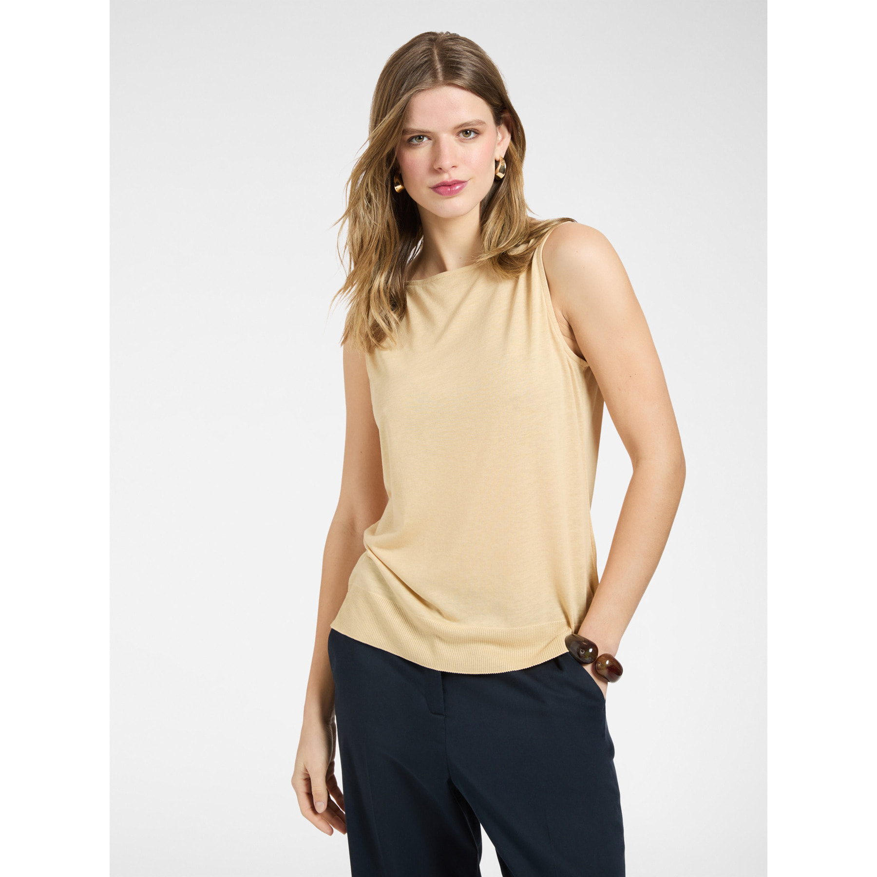 Elena Mirò - Top con escote barco - Beige