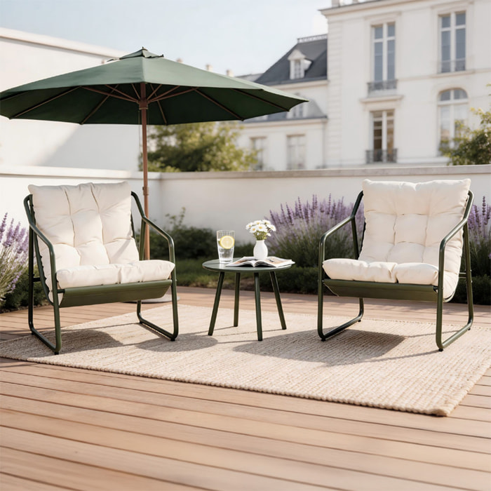 Ensemble de jardin 2 fauteuils vert kaki avec table basse ANTHI