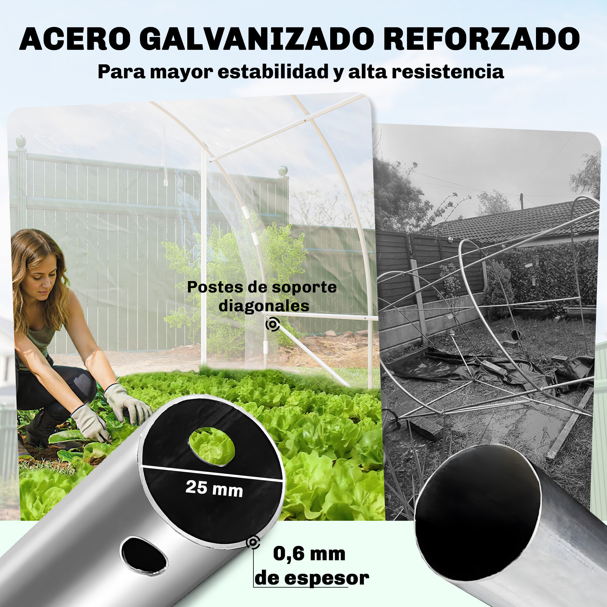Invernadero de Exterior 6x3x2 m, Invernadero de Túnel con 2 Puertas Enrollables, Marco de Acero Galvanizado y Cubierta de PE 150g/m², Anti-UV, Impermeable, para Cultivos, Transparente