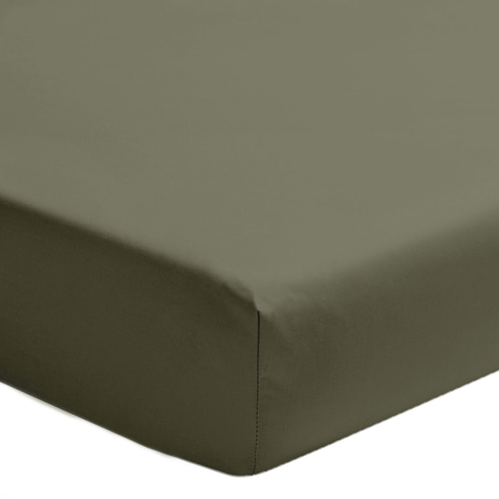 Como - Drap housse vert kaki en percale de coton - 180x200cm.