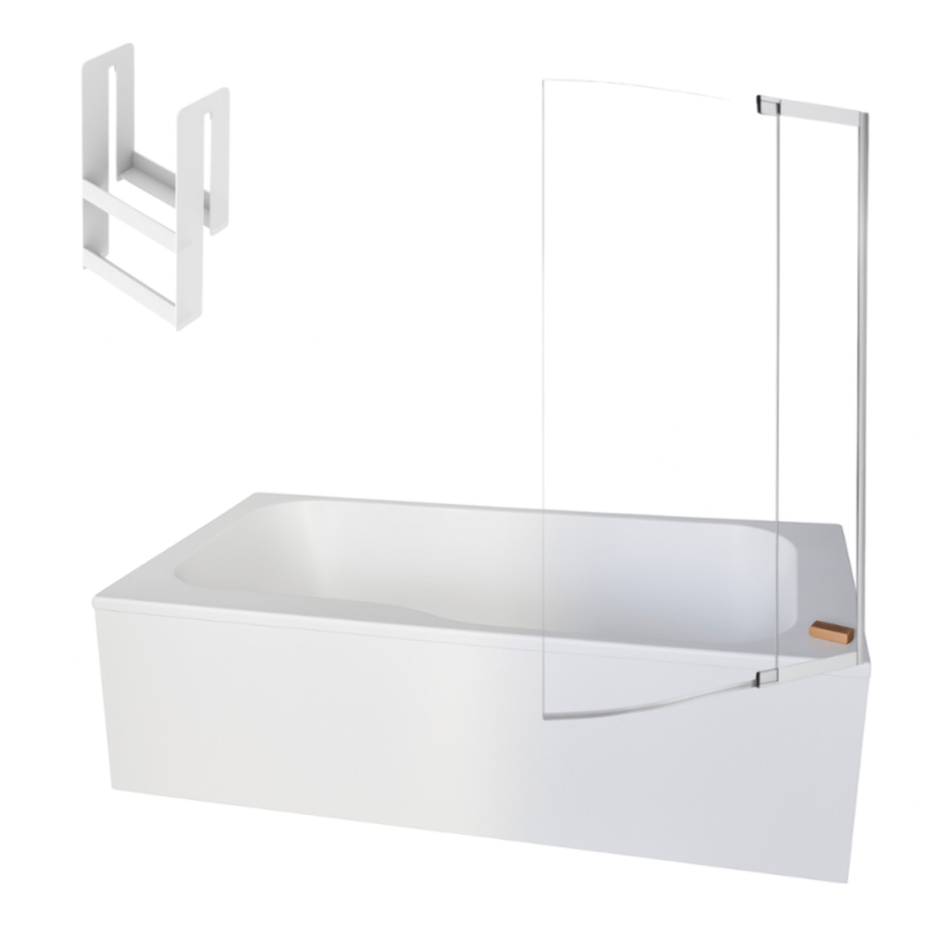 Pack baignoire bain douche 170 x 90 Malice version droite + tablier en niche + pare bain + étagère pour pare bain