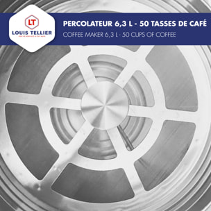 LOUIS TELLIER - Percolateur à café professionnel - Capacité 6,3 L - 50 tasses - INOX - Filtre en inox - Robinet anti-gouttes