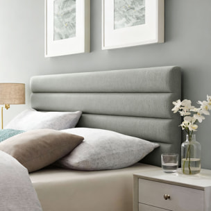 Cabecero de Cama 140 cm, Altura Ajustable 3 Niveles 106/116/126 cm, Cabezal de Cama Tapizado en Lino, Acolchado Linea, con Patas de Acero, Montado a la Pared, Cabecero para Dormitorio, Gris