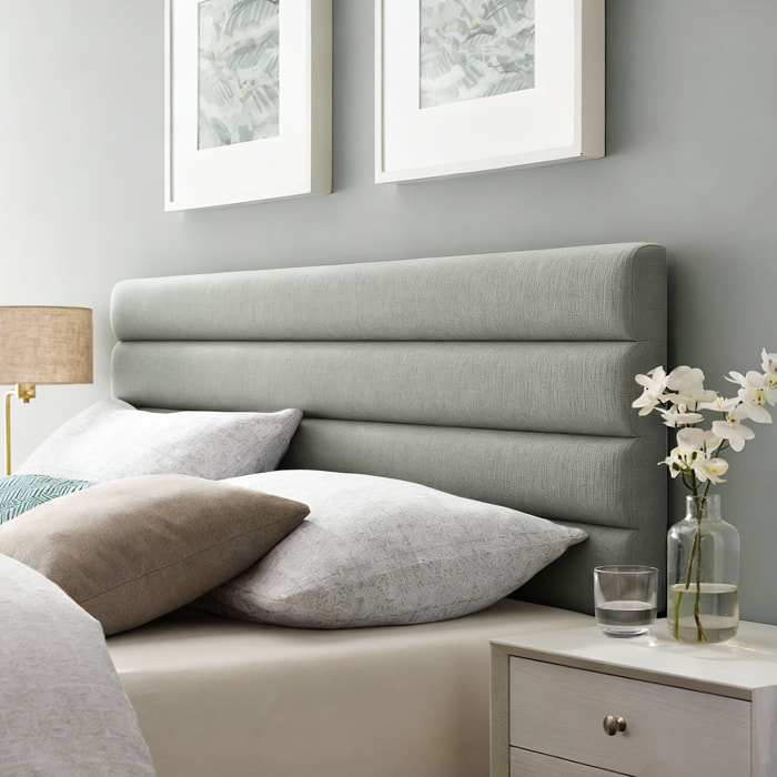 Cabecero de Cama 140 cm, Altura Ajustable 3 Niveles 106/116/126 cm, Cabezal de Cama Tapizado en Lino, Acolchado Linea, con Patas de Acero, Montado a la Pared, Cabecero para Dormitorio, Gris