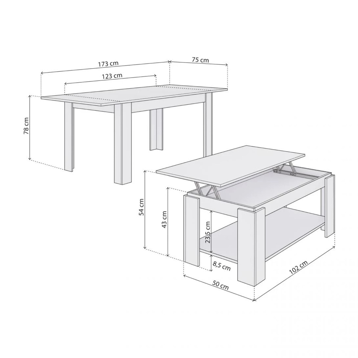 Pack mesa de comedor 123 y mesa de centro Lya Blanco Artik (Blanco Mate)