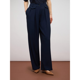 Oltre - Pantaloni palazzo in tessuto fluido - Blu