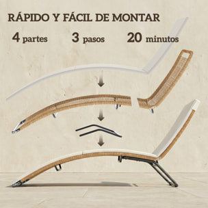 Tumbona de Ratán en Forma de S, Tumbona de Jardín Exterior con Cojín, Asiento Transpirable y Estructura de Acero, Carga 120 kg, para Patio, Playa, Terraza y Piscina, Blanco Crema