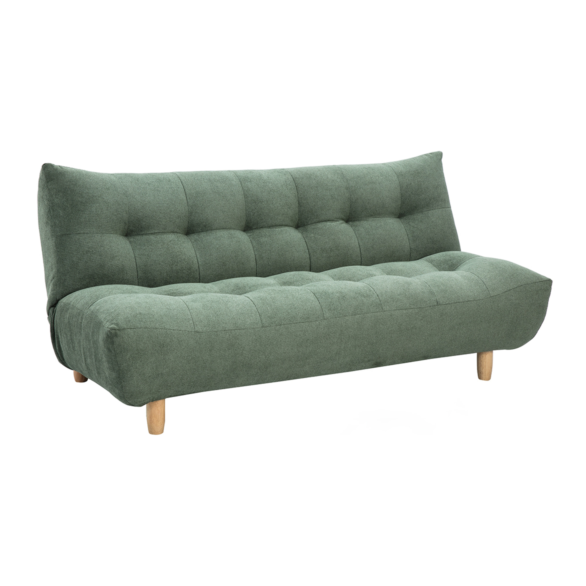 Canapé convertible scandinave 3 places en tissu chenille vert kaki et bois clair YUMI