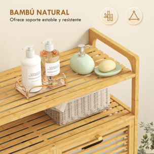 Mueble de Baño con Cesto Ropa Sucia, Mueble Ropa Sucia de Bambú, 2 Bolsas de Ropa Extraíbles y Lavables con Asa, 2 Estantes Abiertos, para Lavadero, 82x33x88 cm Natural y Crema