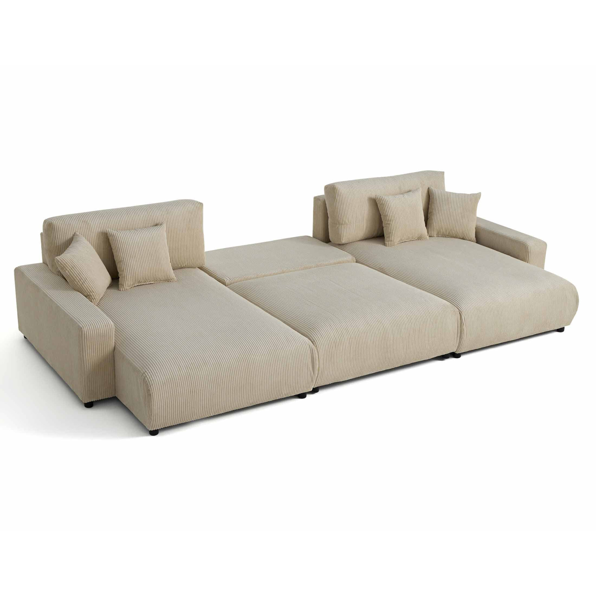 Pivoine - canapé panoramique en U - 7 places - convertible avec coffre - en velours côtelé - Beige