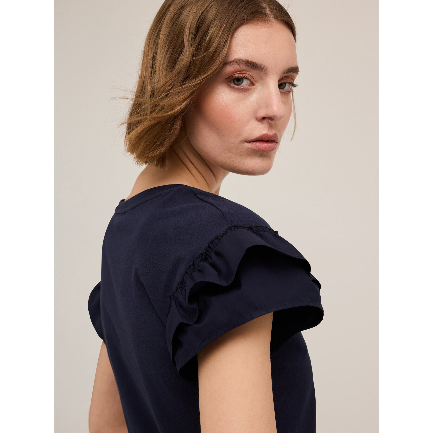 Motivi - T-shirt con maniche volant - Blu