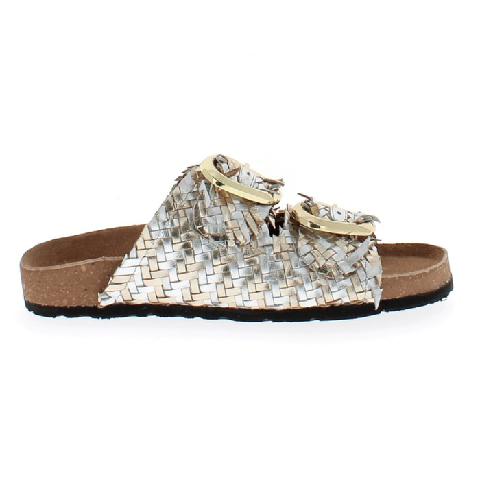 Armata di Mare Scarpe Donna Ciabatte in Pelle con Doppia Fibbia AMD 1V3760 Platinum Silver
