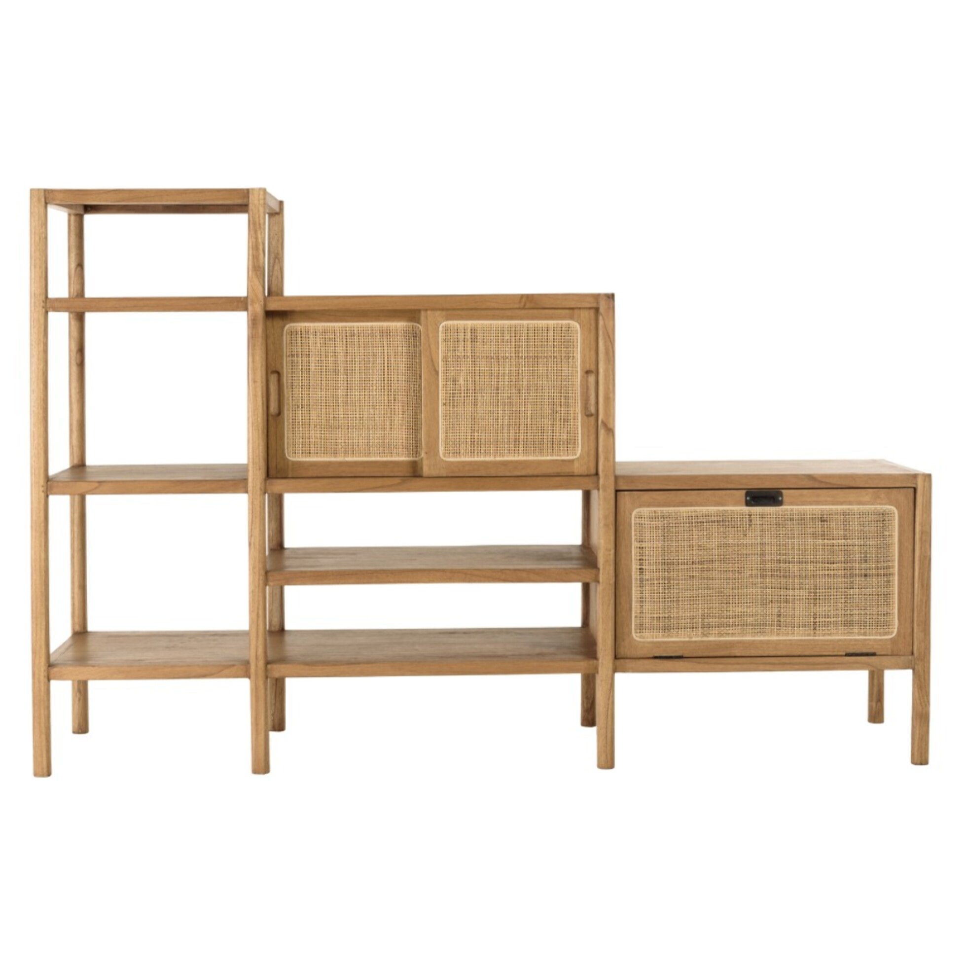 AMY - Bibliothèque en escalier en bois de mindi et rotin naturel AMY