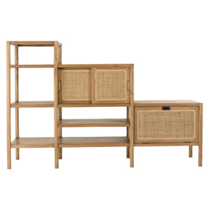 AMY - Bibliothèque en escalier en bois de mindi et rotin naturel AMY