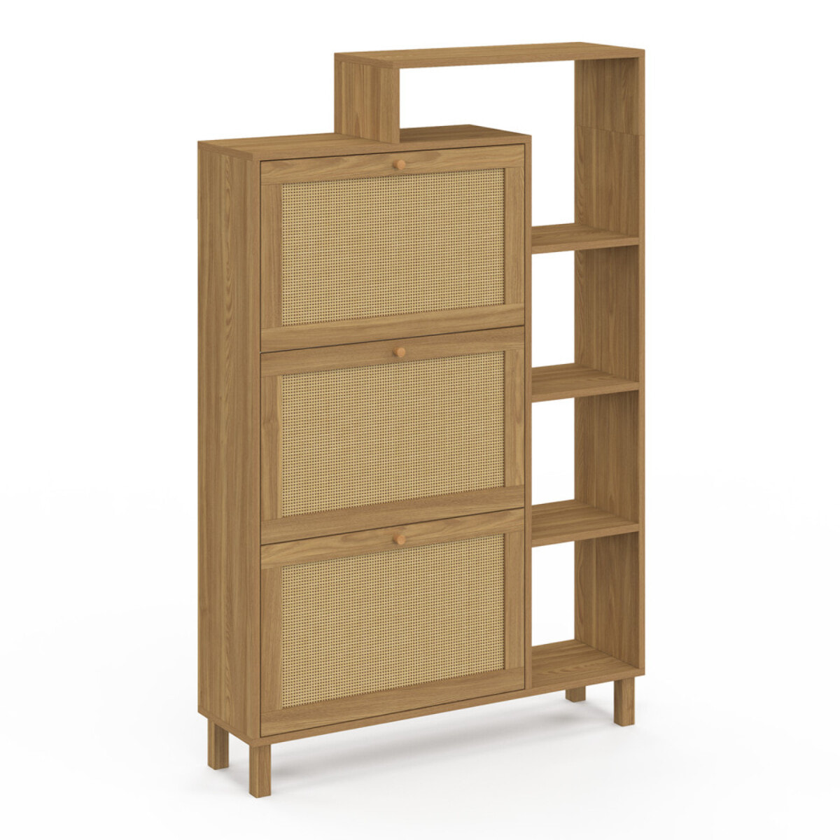 Meuble chaussures Erin 3 portes en cannage + étagères - 18 paires