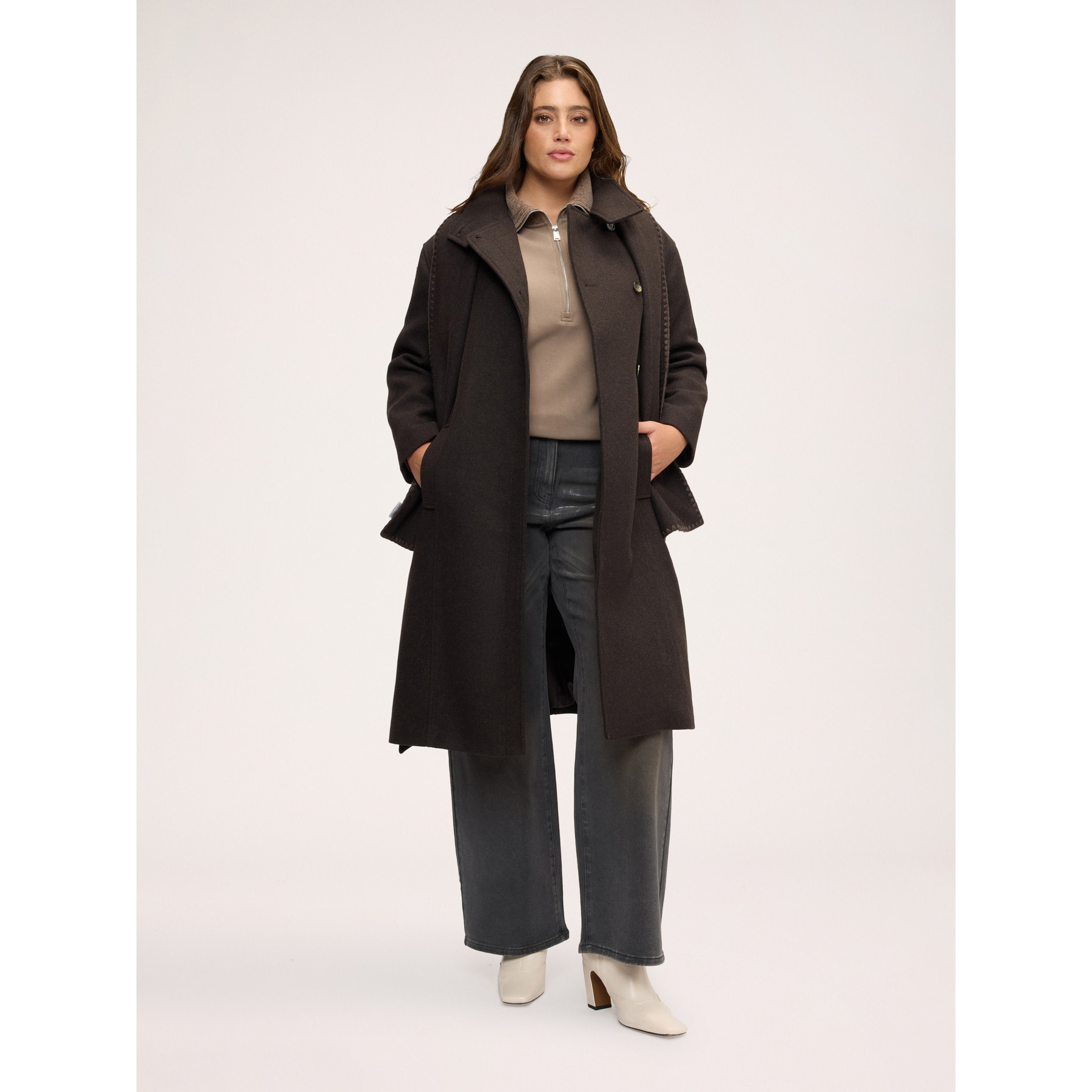 Fiorella Rubino - Cappotto misto lana con cintura in vita - Marrone