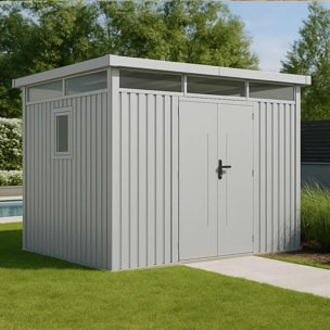 Abri de jardin métal Aluminium Blanc 7.45m² toit plat + kit d'ancrage