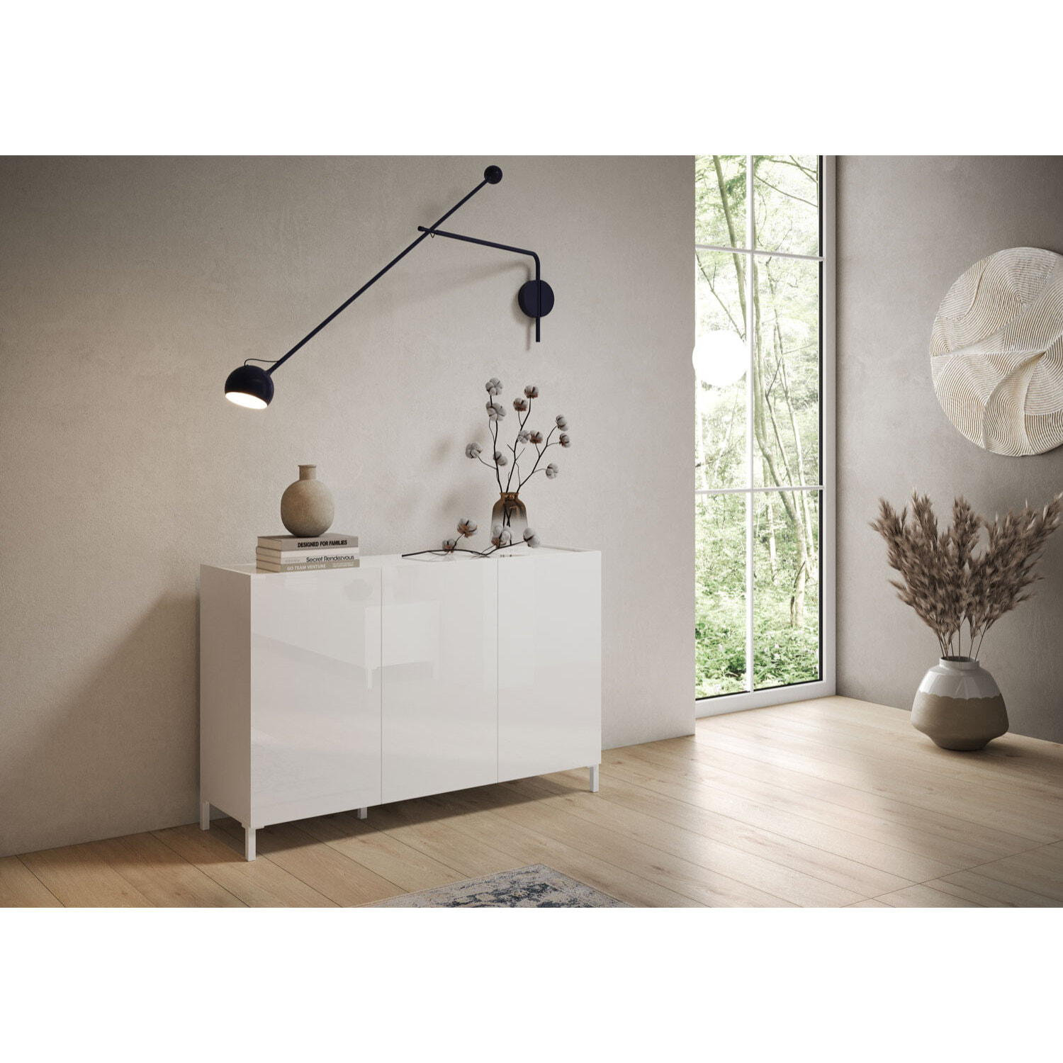 Madia 3 ante 130x40x84 cm Solaria bianco lucido