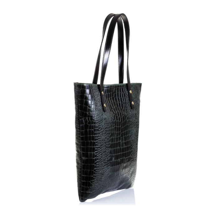 Benedetta Borsa Shopper Donna.Pelle autentica Suede Coccodrillo Stampato