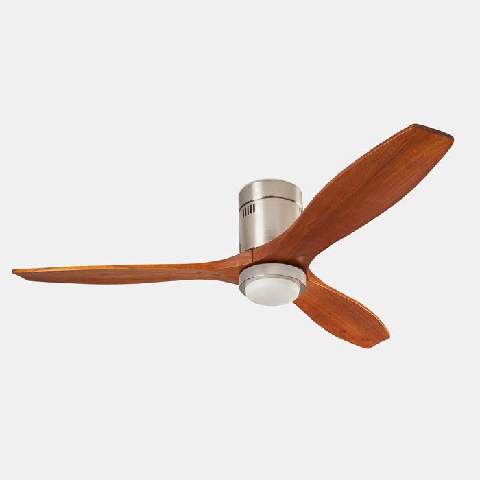 Forlight STEM | Ventilador Diametro 1370mm | Selección de Temperatura de Color | Color niquel satinado | Palas Acabado de Madera Oscura