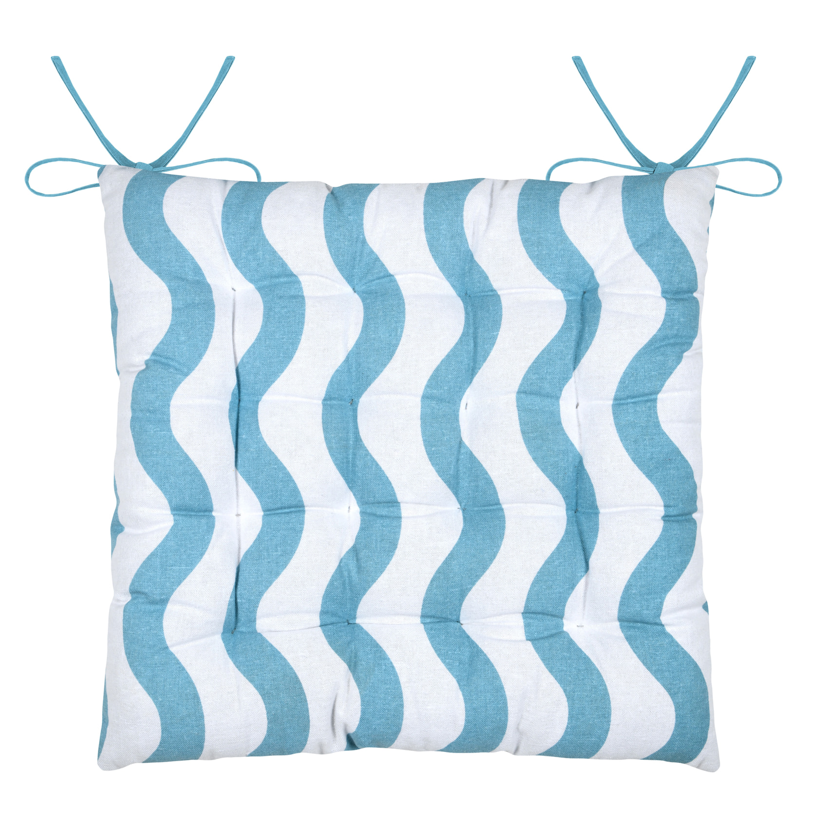 Galette de chaise polycoton matelassée ondulations - Bleu